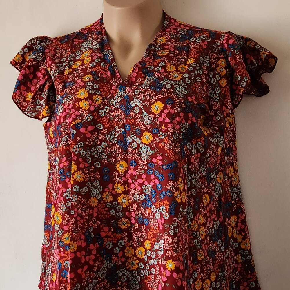 Beautiful babydoll top sz 2X burgundy floral EUC